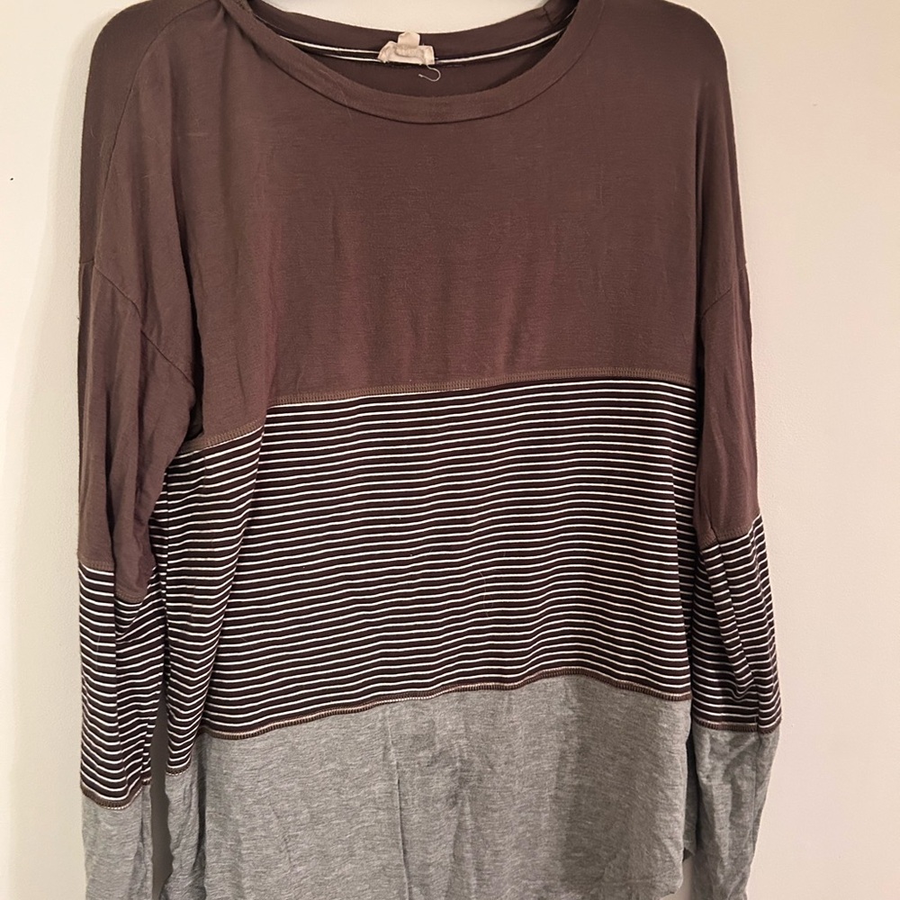 Hem & Thread Brown and Black 3/4 Sleeve Boxy T-Shirt
